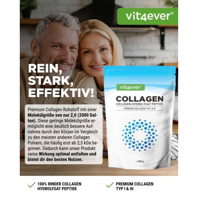 Чист Телешки Колаген - Хидролизирани Пептиди - 500гр - без аромат  | Vit4ever - Германия