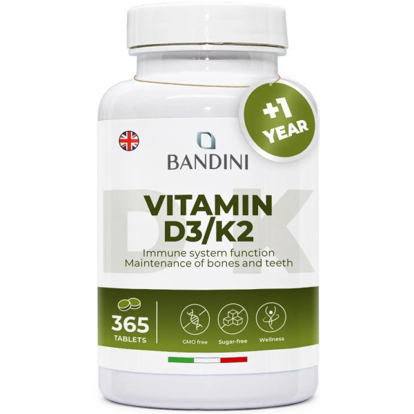 Витамин Д3 2000 IU + К2 200mcg - 365 таблетки | Bandini Pharma - Италия