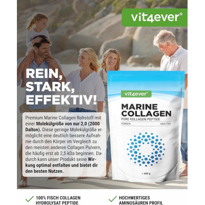 Морски колаген хидролизиран пептиди - 500гр. | Vit4ever - Германия
