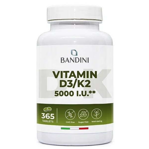 Витамин Д3 5000 IU + К2 100mcg - 365 таблетки | Bandini Pharma - Италия