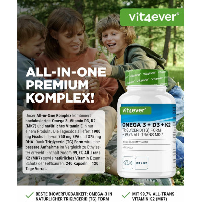 Омега 3 + D3 + K2 - 240 капсули | Vit4ever - Германия