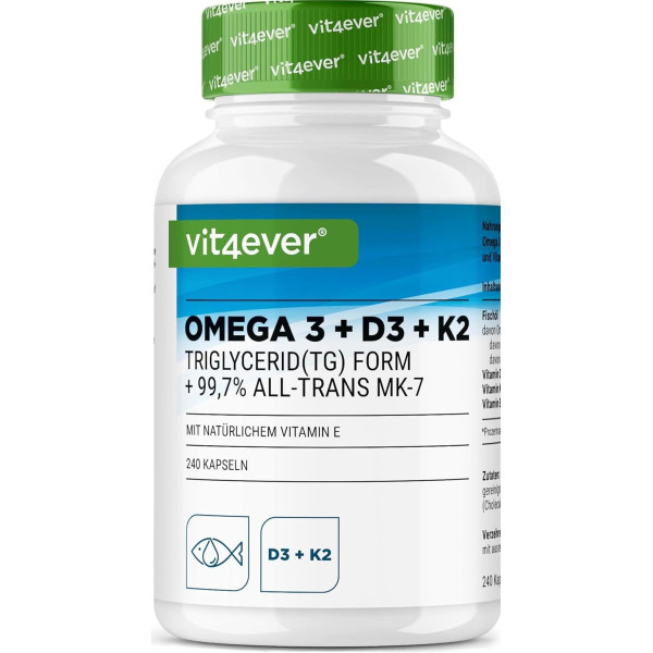 Омега-3 + D3 + K2 - 240 капсули | Vit4ever - Германия