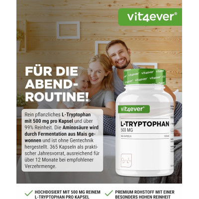 Л-Триптофан 500mg - 365 капсули | Vit4ever - Германия