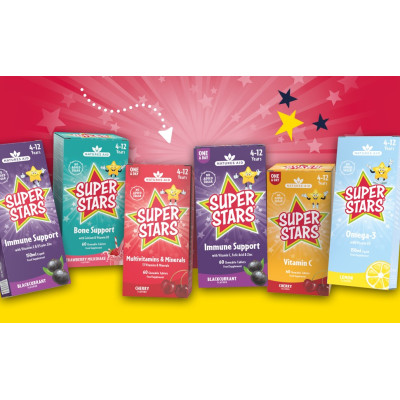 Super Stars мултивитамини (4 -12 години) - 60 дъвчащи таблетки | Natures Aid - Великобритания