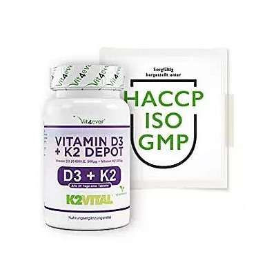 Витамин Д3 20,000 IU + Витамин К2 200mcg - 100 таблетки | Vit4ever - Германия