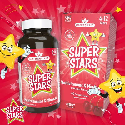 Super Stars мултивитамини (4 -12 години) - 60 дъвчащи таблетки | Natures Aid - Великобритания