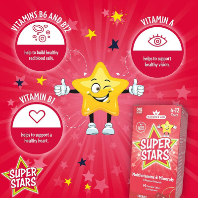 Super Stars мултивитамини (4 -12 години) - 60 дъвчащи таблетки | Natures Aid - Великобритания
