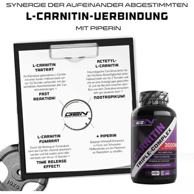 Л-Карнитин троен комплекс (aцетил, тартрат, фумарат) 3000mg - 120 капсули | German Elite Nutrition
