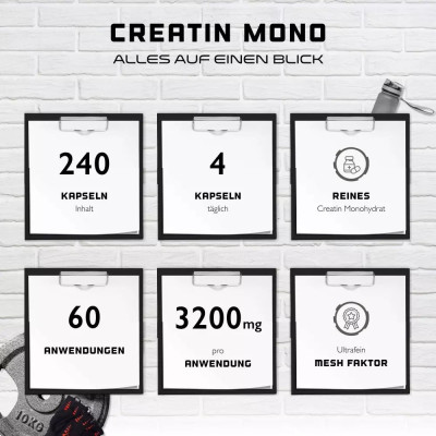 Креатин Монохидрат - 240 капсули (60 дози х 3200 mg) | German Elite Nutrition