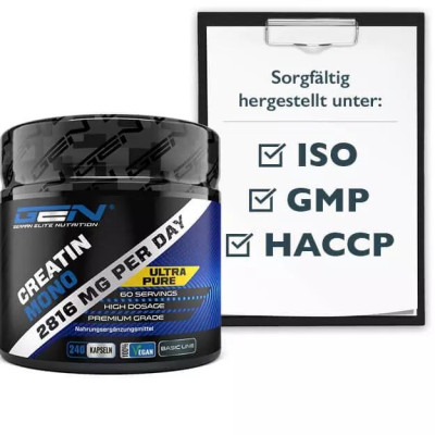 Креатин Монохидрат - 240 капсули (60 дози х 3200 mg) | German Elite Nutrition