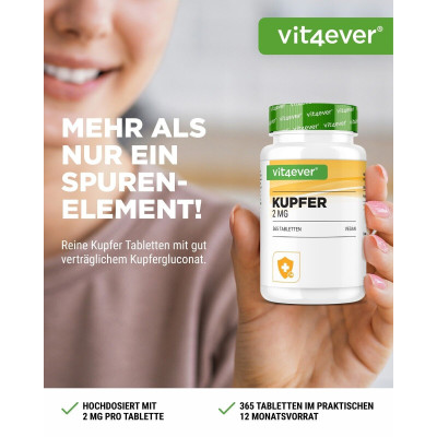 Меден глюконат 2mg - 365 таблетки | Vit4ever - Германия