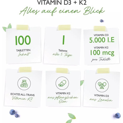 Витамин D3 5000 IU + Витамин К2 100mcg - 100 таблетки | Vit4ever - Германия