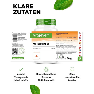 Витамин А 10,000 IU (3000mcg) - 365 таблетки | Vit4ever - Германия