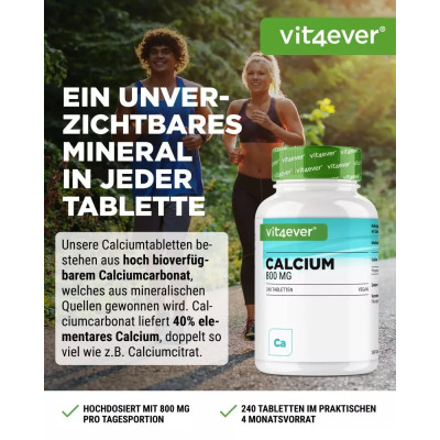Калций (карбонат) 400mg - 240 таблетки | Vit4ever - Германия