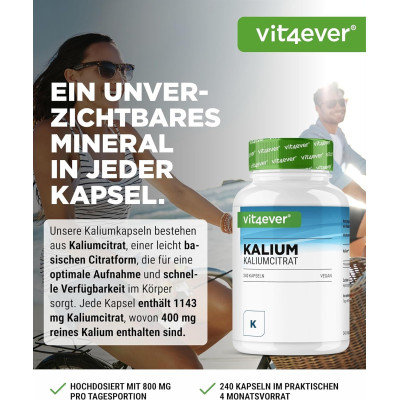 Калий (цитрат) 400mg - 240 капсули | Vit4ever - Германия
