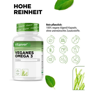 Омега-3 от водорасли (EPA и DHA), 500mg - 120 капсули - Vit4ever - Германия