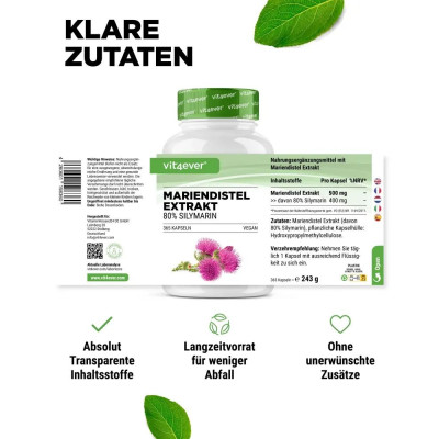 Бял трън 500mg (80% силимарин) - 365 капсули| Vit4ever - Германия