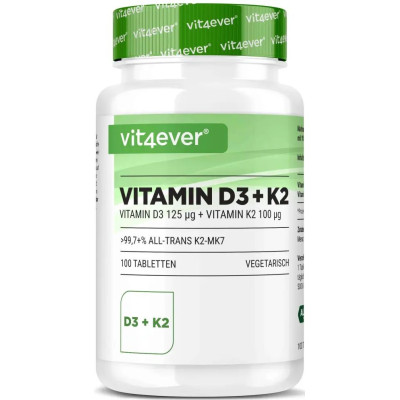 Витамин D3 5000 IU + Витамин К2 100mcg - 100 таблетки | Vit4ever - Германия
