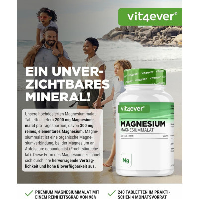 Магнезиев малат 2000mg - 240 таблетки | Vit4ever - Германия