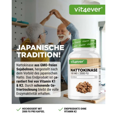 Натокиназа 100mg | 2000FU - 365 капсули | Vit4ever - Germany