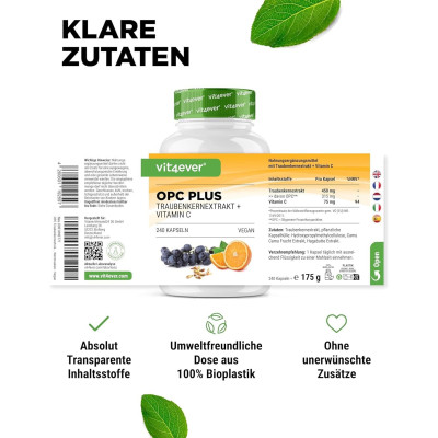 OPC екстракт от гроздови семки 450mg с витамин С - 240 капсули | Vit4ever - Германия