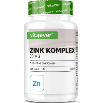 Цинк комплекс (бисглицинат, глюконат, цитрат) 25mg - 365 таблетки | Vit4ever - Германия