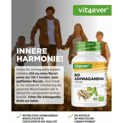 Био Ашваганда 650mg - 365 капсули | Vit4ever - Германия