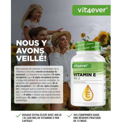 Витамин Е 400 I.E. (D-alpha Tocopherol) - 365 капсули