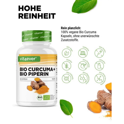 Био куркума 750mg + Пиперин - 365 капсули | Vit4ever - Германия