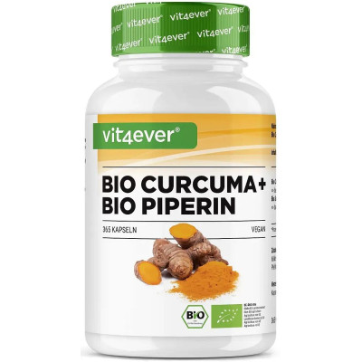 Био куркума 750mg + Пиперин - 365 капсули | Vit4ever - Германия