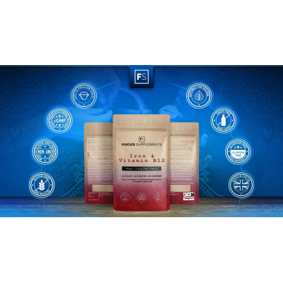 Желязо с витамин Б12 (14mg + 2.5mcg) - 240 таблетки | Focus Supplements - UK