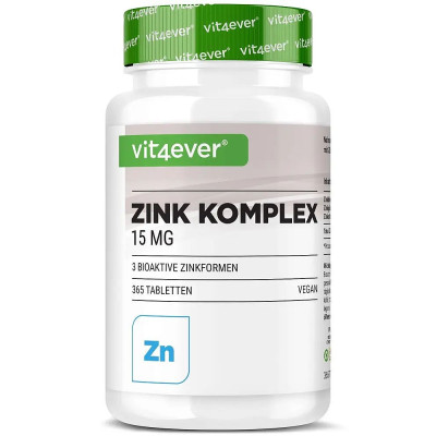 Цинк комплекс (бисглицинат, глюконат, цитрат) 15mg - 365 таблетки | Vit4ever - Германия