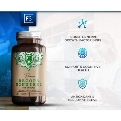 Бакопа Мониери 10:1 екстракт 500ng - 120 капсули | Focus Supplements - UK