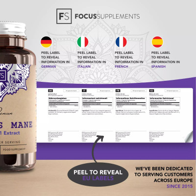 Херициум лъвска грива 500mg (5:1 екстракт) - 180 капсули | Focus Supplements - UK