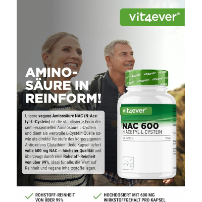 NAC (N-Acetyl-L-Cystein) 600mg - 240 капсули | Vit4ever - Германия
