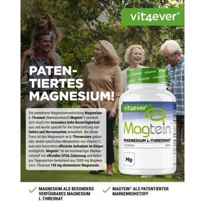 Магнезий Л-Треонат 500mg- 180 капсули | Vit4ever - Германия