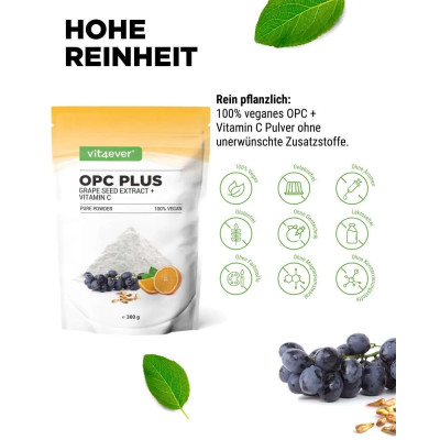 Екстракт от гроздови семки OPC + витамин C на прах, 300gr | Vit4ever - Германия