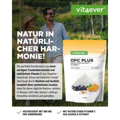 Екстракт от гроздови семки OPC + витамин C на прах, 300gr | Vit4ever - Германия