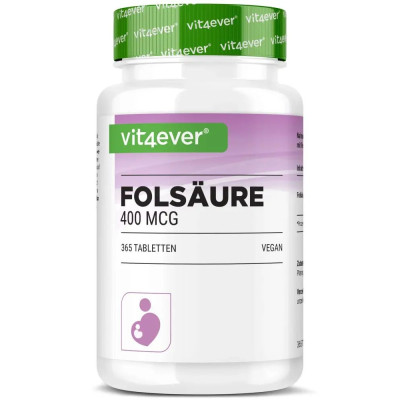 Фолиева киселина, 400mcg - 365 таблетки | Vit4ever - Германия