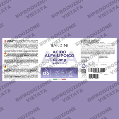 Алфа-липоева киселина (ALA R-форма) 650mg - 120 капсули | Bandini Pharma - Италия