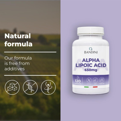 Алфа-липоева киселина (ALA R-форма) 650mg - 120 капсули | Bandini Pharma - Италия