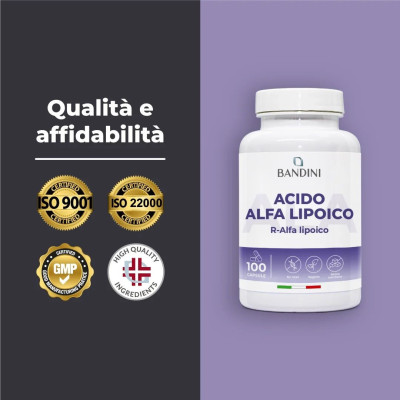 Aлфа-липоева киселина (ALA R-форма) 200mg - 100 капсули | Bandini Pharma - Италия