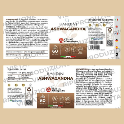 Ашваганда (KSM-66) 500mg - 60 капсули | Bandini Pharma - Италия