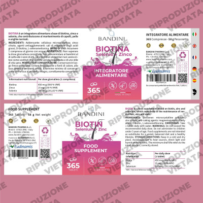 Биотин 450mcg с цинк и селен - 365 таблетки | Bandini Pharma - Италия