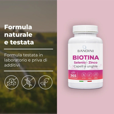 Биотин 450mcg с цинк и селен - 365 таблетки | Bandini Pharma - Италия