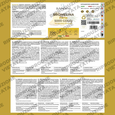 Бромелаин 500mg (5000 GDU/g) - 200 таблетки | Bandini Pharma - Италия