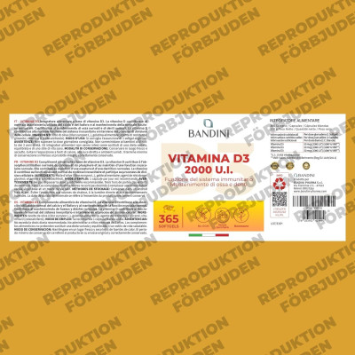 Витамин Д3 2000IU - 365 меки капсули | Bandini Pharma - Италия