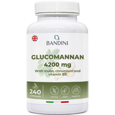 Глюкоманан 1400mg с инулин, хром и витамин В3 - 240 капсули | Bandini Pharma - Италия