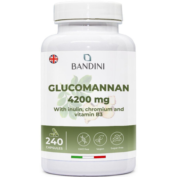 Глюкоманан 1400mg с инулин, хром и витамин В3 - 240 капсули | Bandini Pharma - Италия