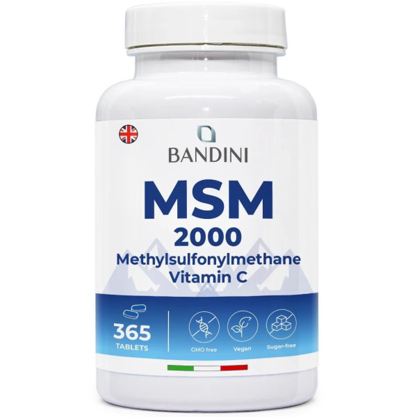 МСМ (MSM) 1000mg с витамин C - 365 таблетки | Bandini Pharma - Италия